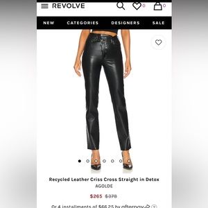 AGOLDE RECYCLED LEATHER CRISS CROSS PANTS NWTS